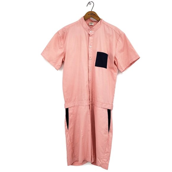 New Romperjack Pink Cotton Romper Mens M Short Sleeve Pockets - Picture 1 of 3